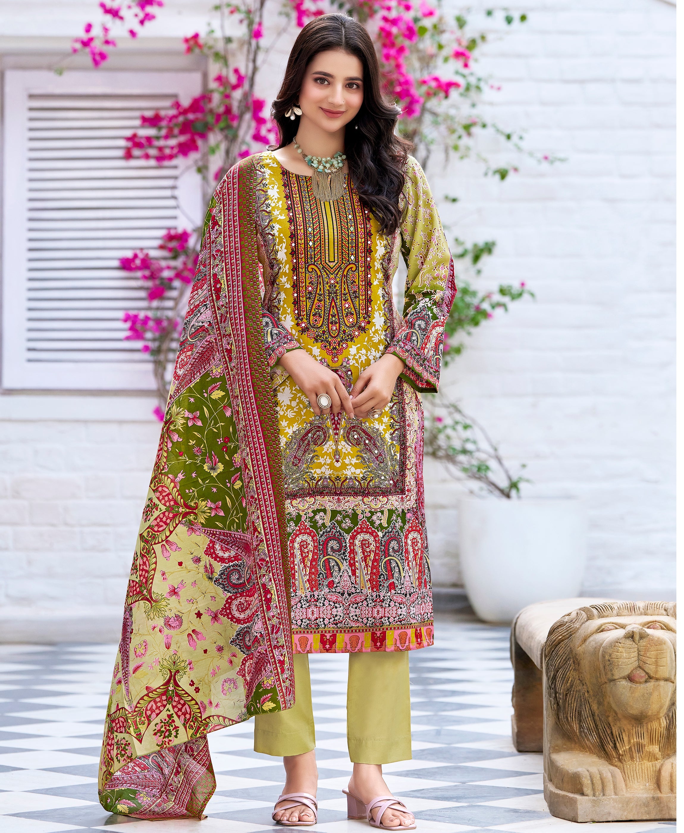 Light Green Cotton Blend Pakistani Style Party Kurta Set by Her Couture
