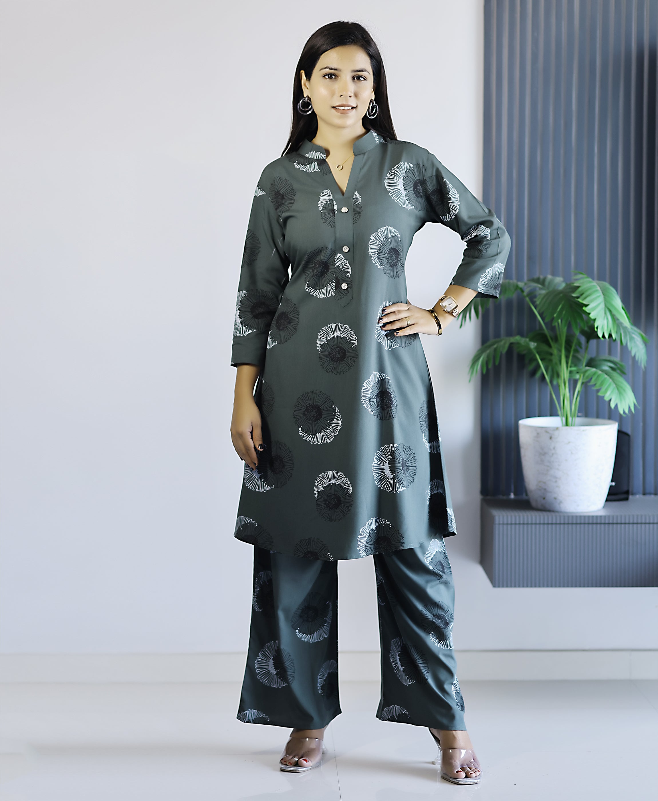 Green Rayon Viscose 21 KG Causal Co-ord Set By Her Couture