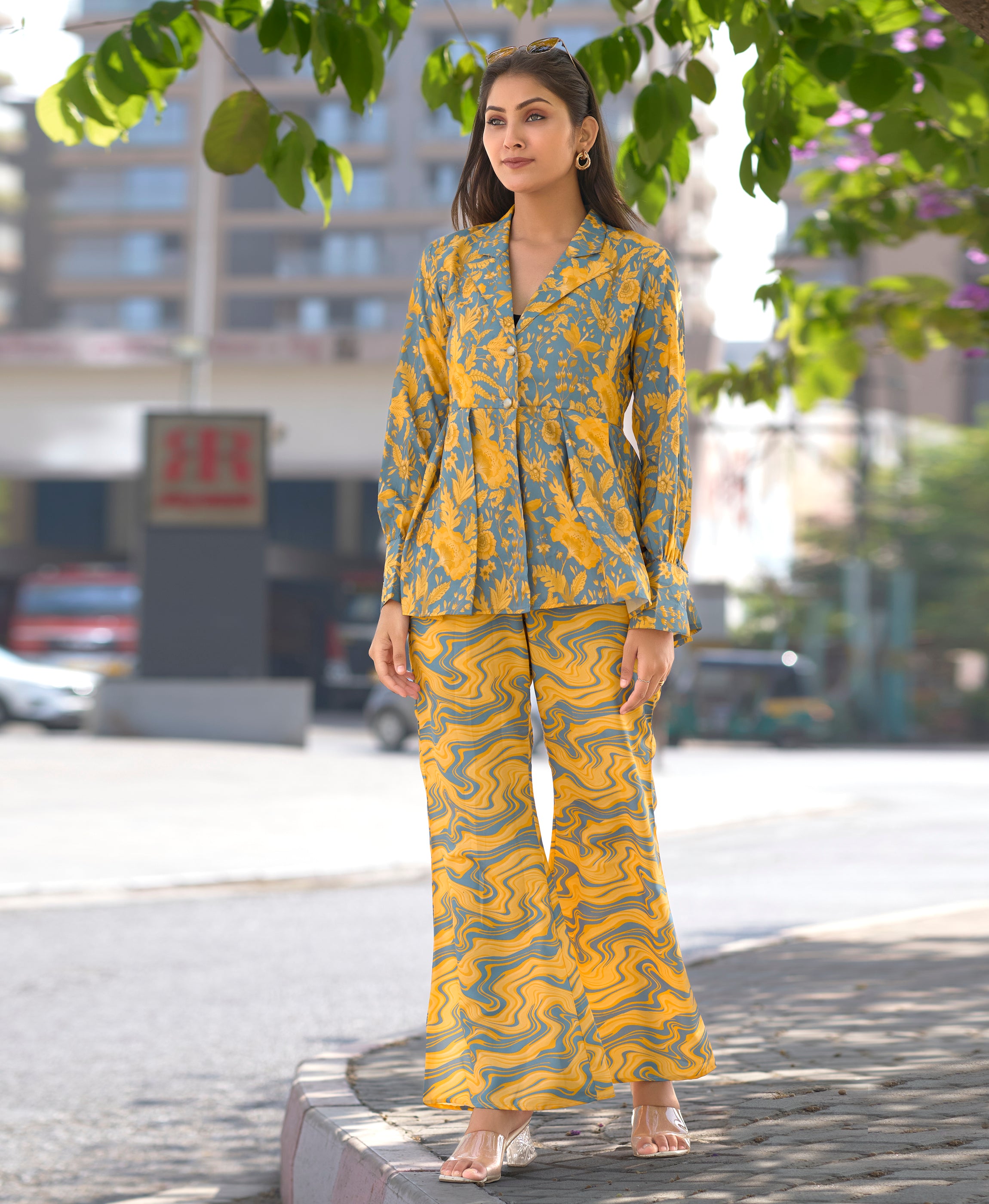 Yellow Crepe Party Co-ord Set By Her Couture