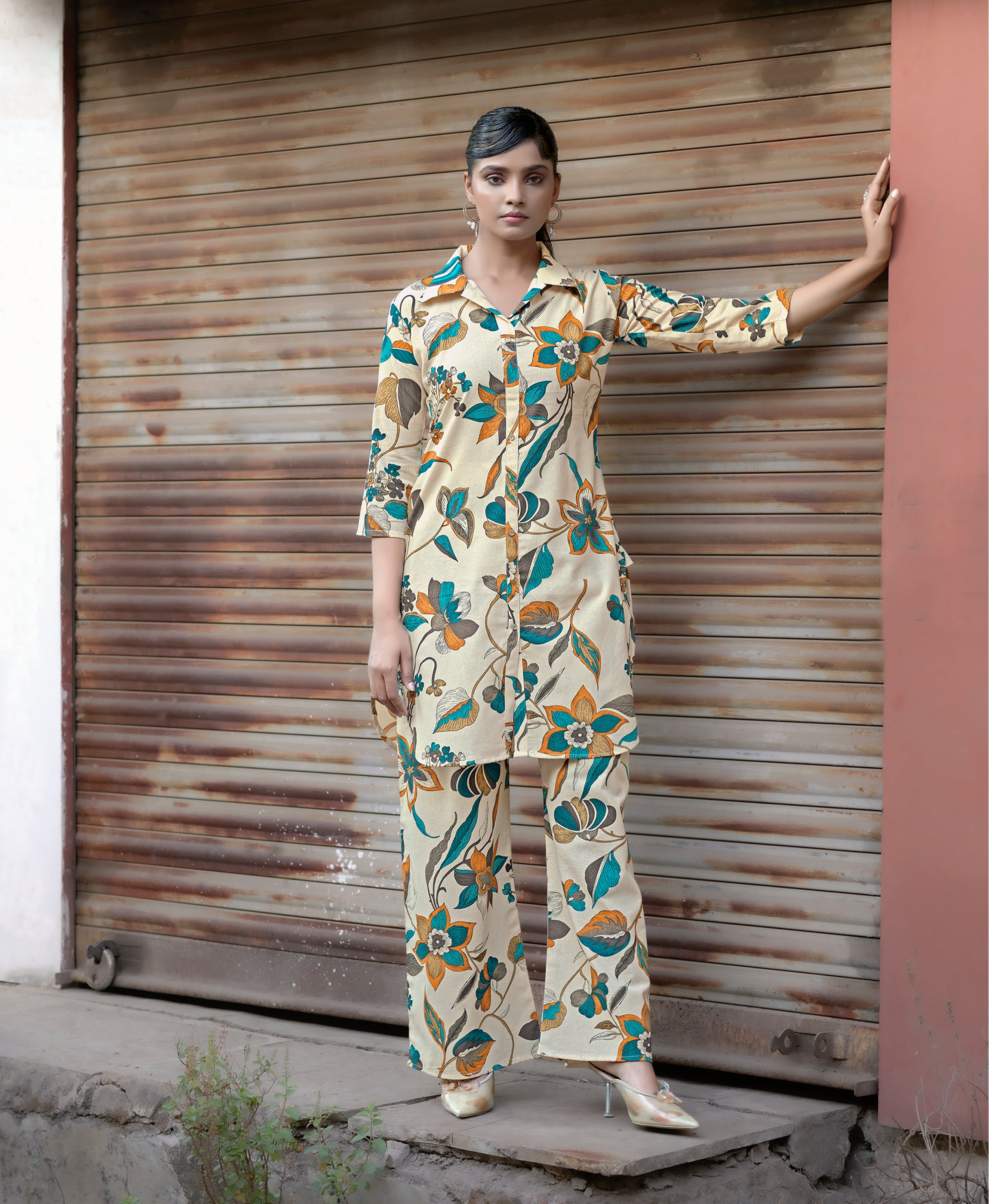 Beige Khadi Cotton Party Co-ord Set By Her Couture