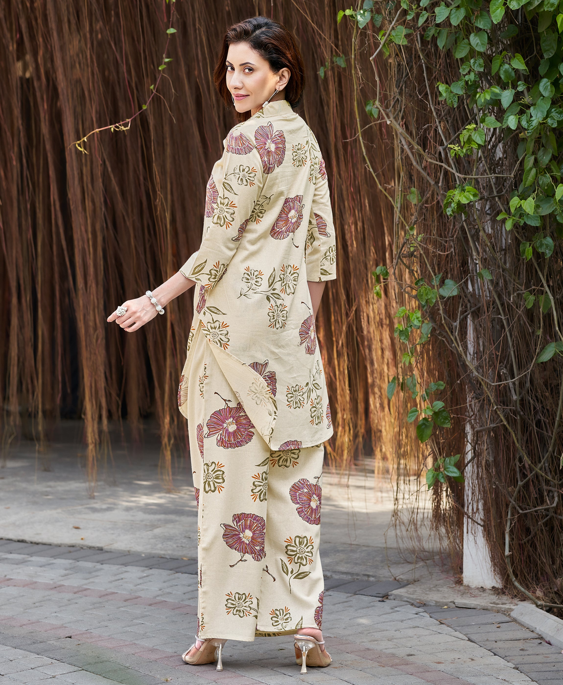 Her Couture Women's Multicolor Cotton Floral Printed Party Co-ord Set