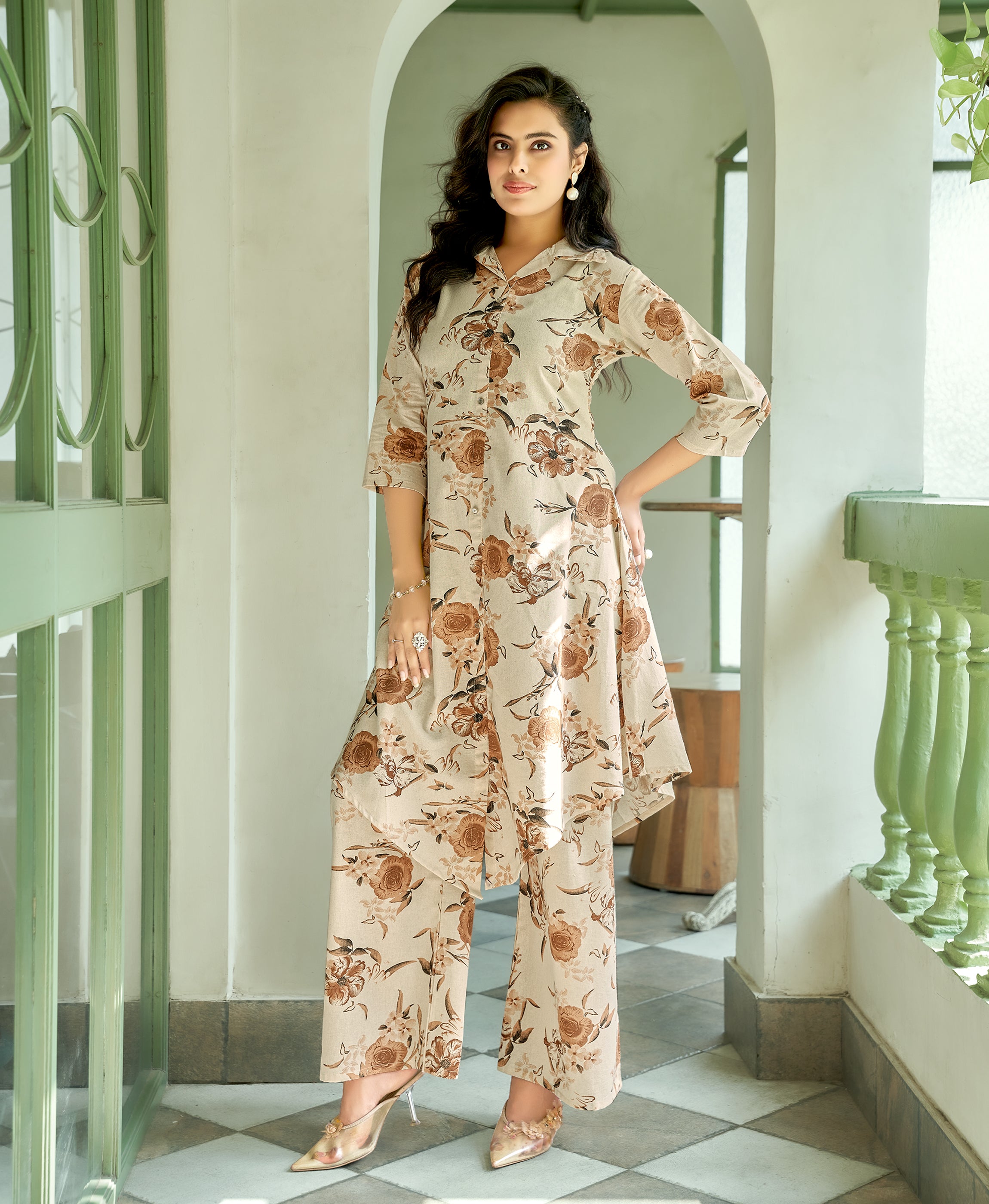 Brown Khadi Cotton Party Co-ord Set By Her Couture