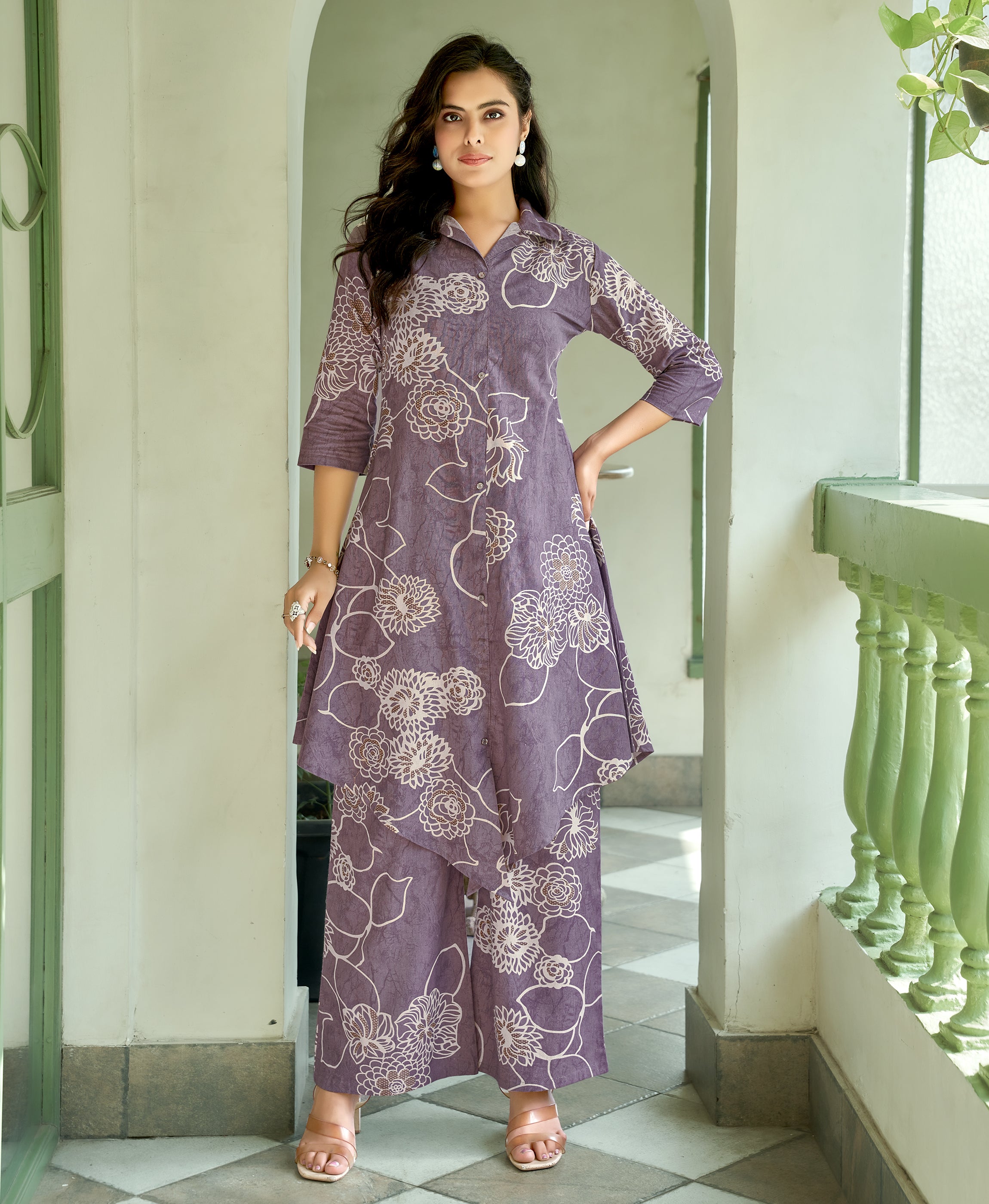 Lavender Khadi Cotton Party Co-ord Set By Her Couture