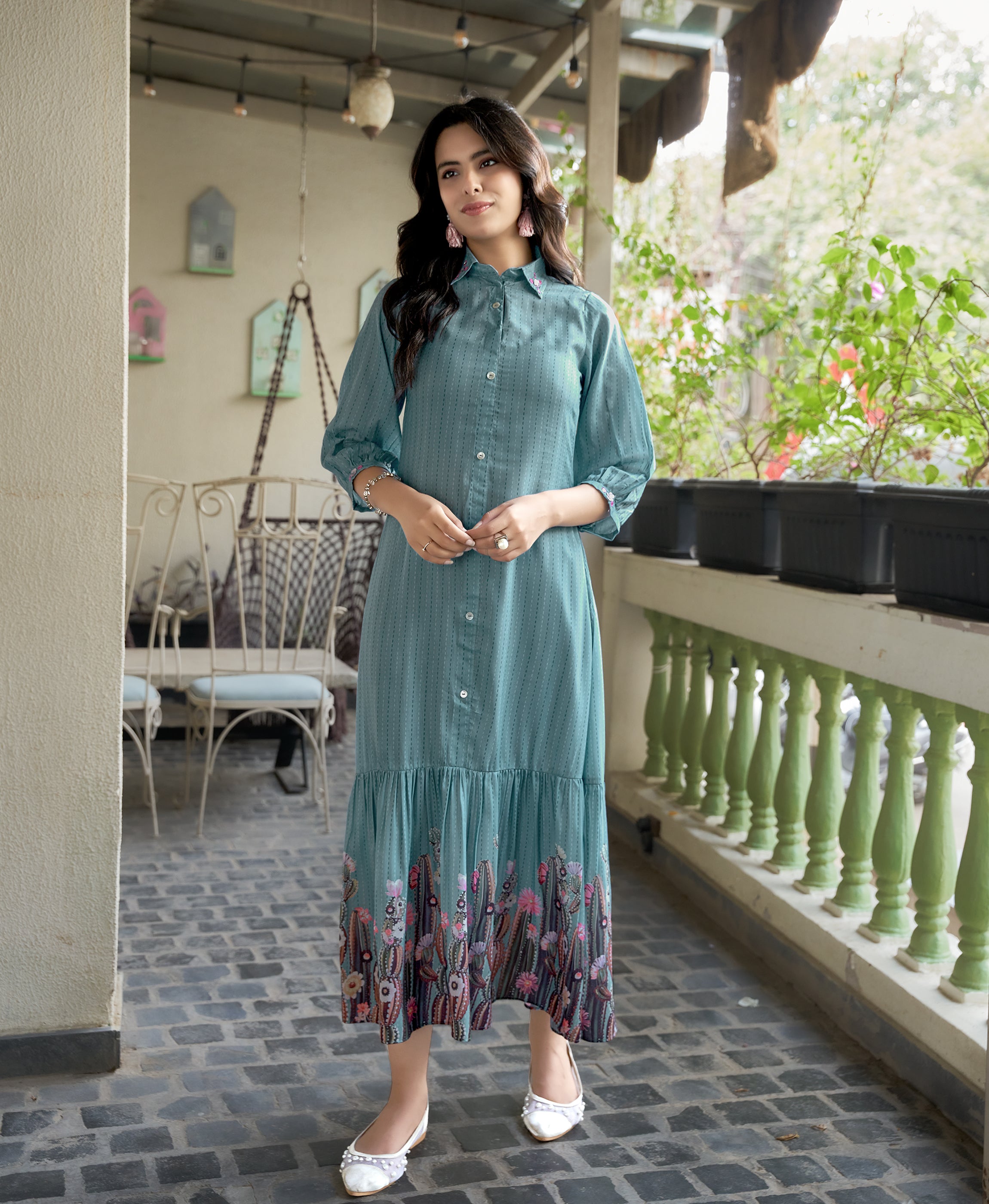 Blue Muslin Party Midi Dress by Her Couture