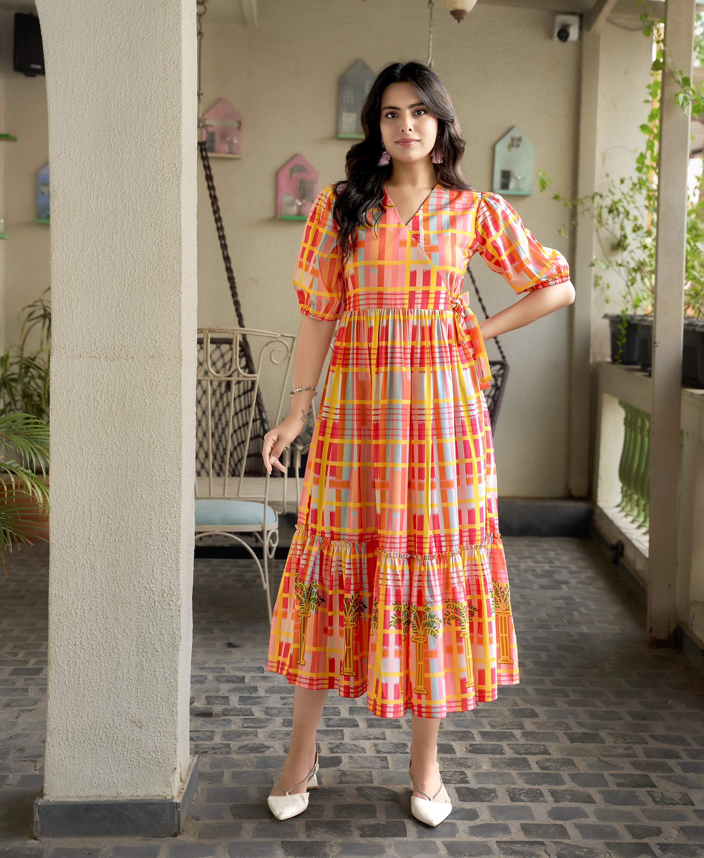 Multicolor Rayon Party Midi Dress by Her Couture