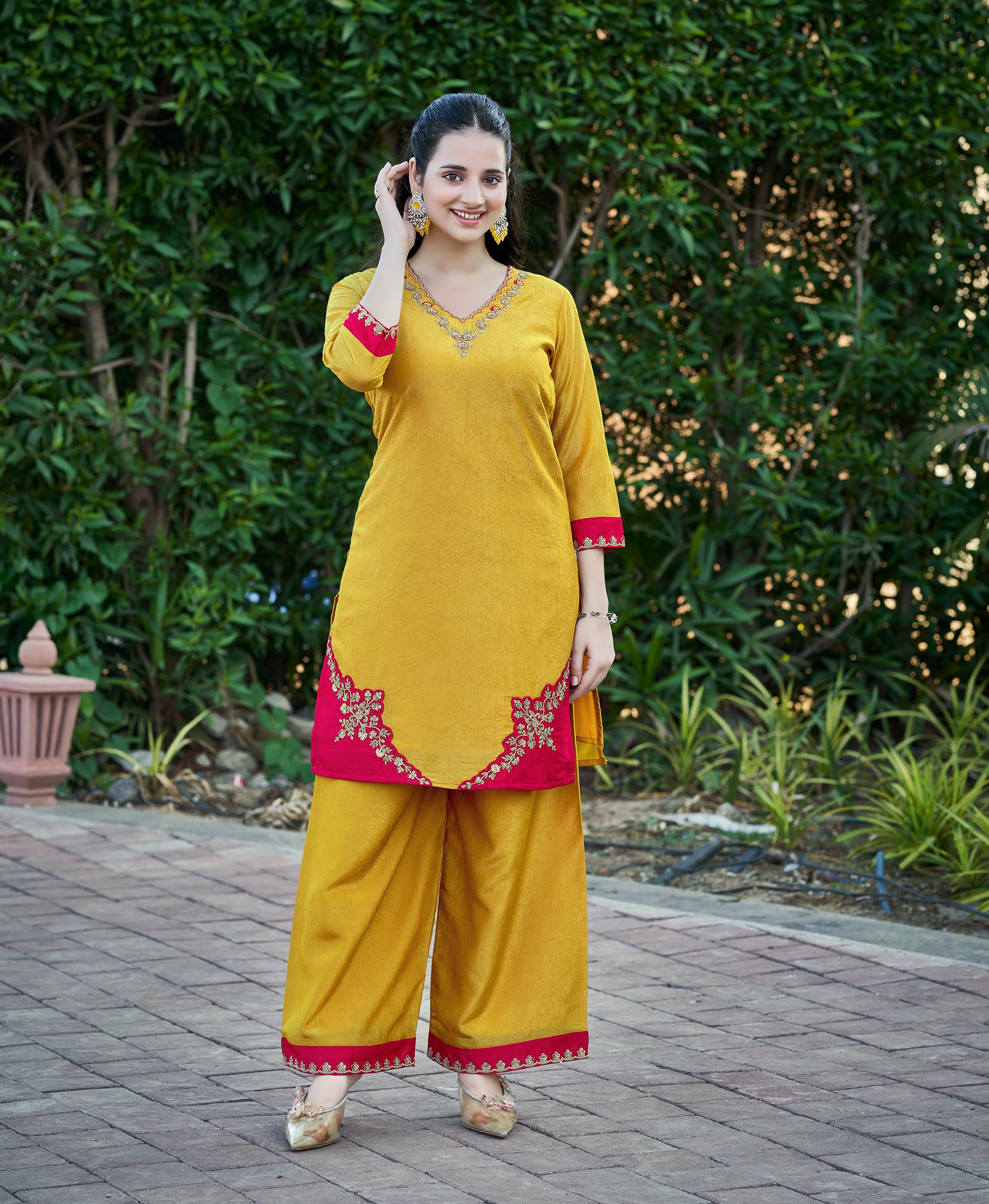 Yellow Viscose Spider Festive & Party Co-ord Set By Her Couture