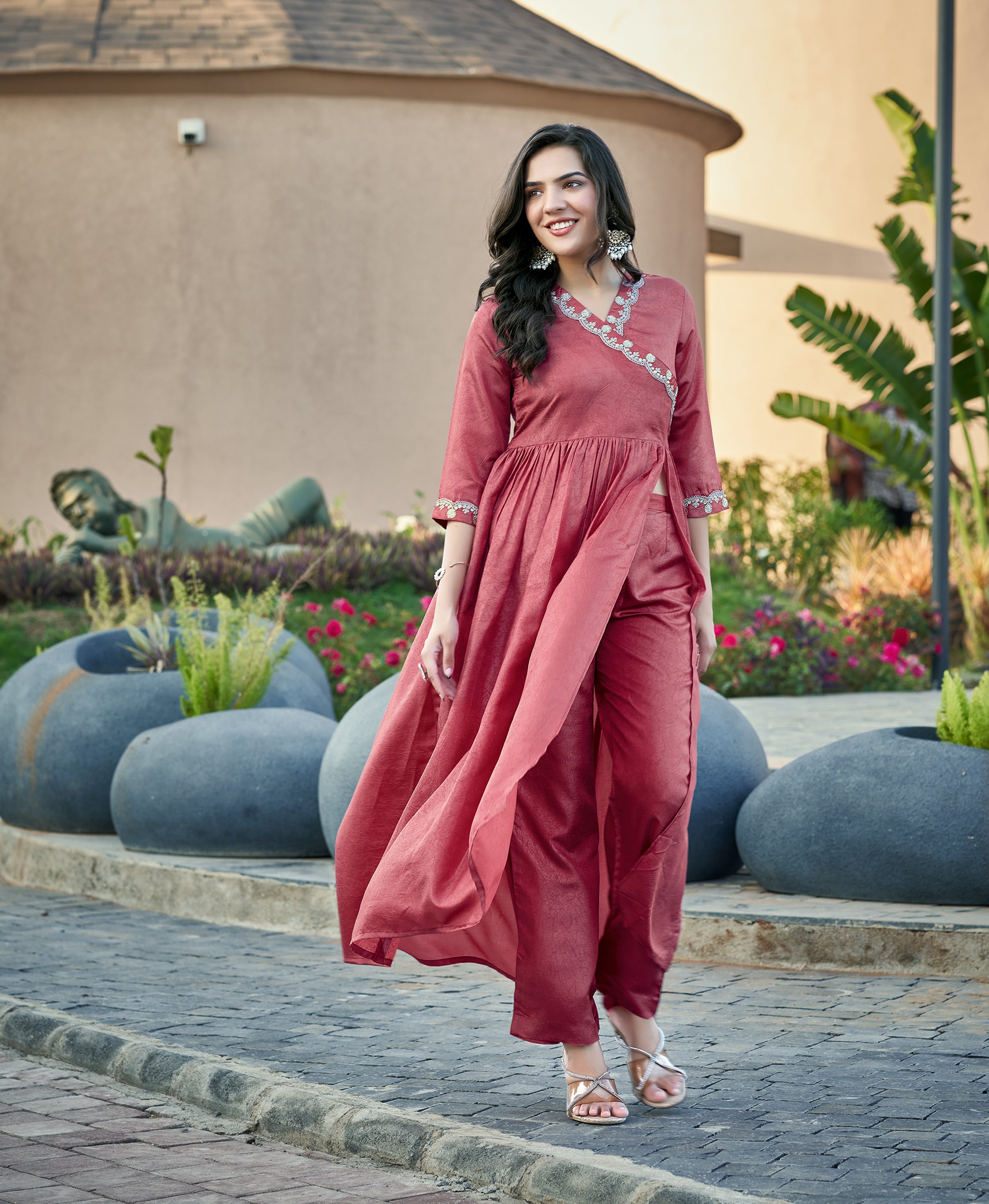 Mauve Viscose Spider Nyra-cut Festive & Party Kurta Set by Her Couture