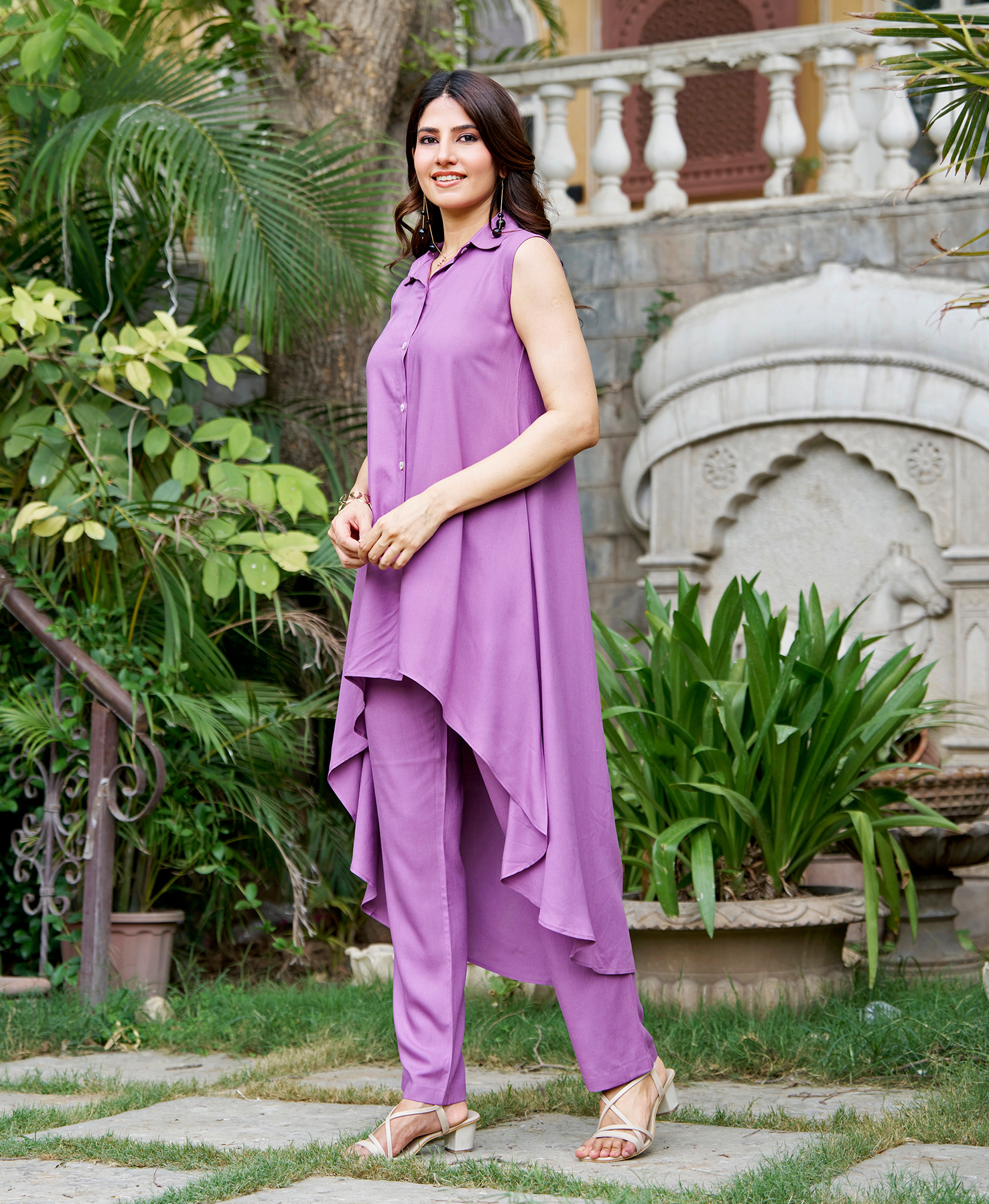 Her Couture Women's Lavender Viscose Solid Festive & Party Co-ord Set