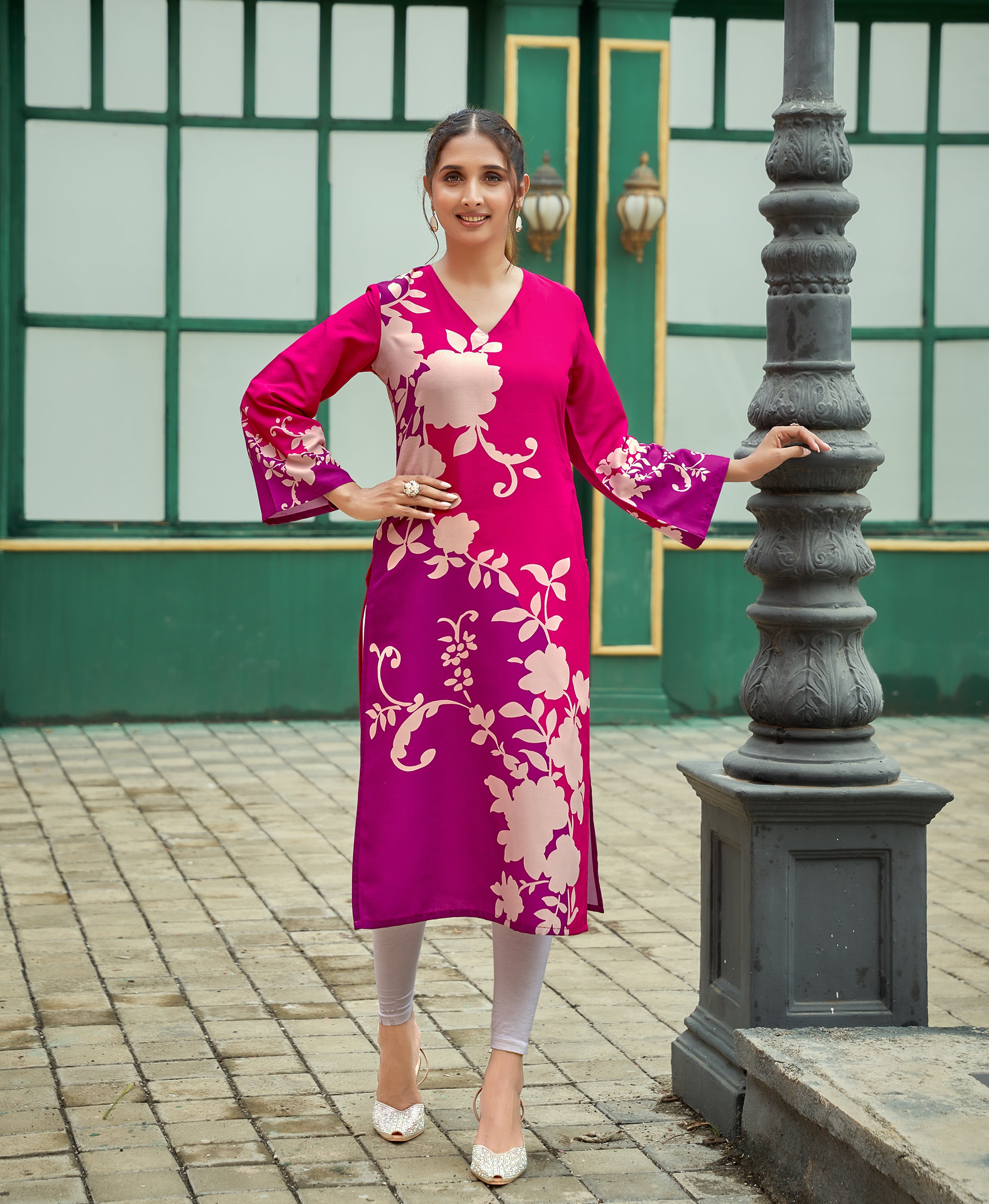 Multicolor Viscose Rayon Floral Printed Casual Kurta by Her Couture