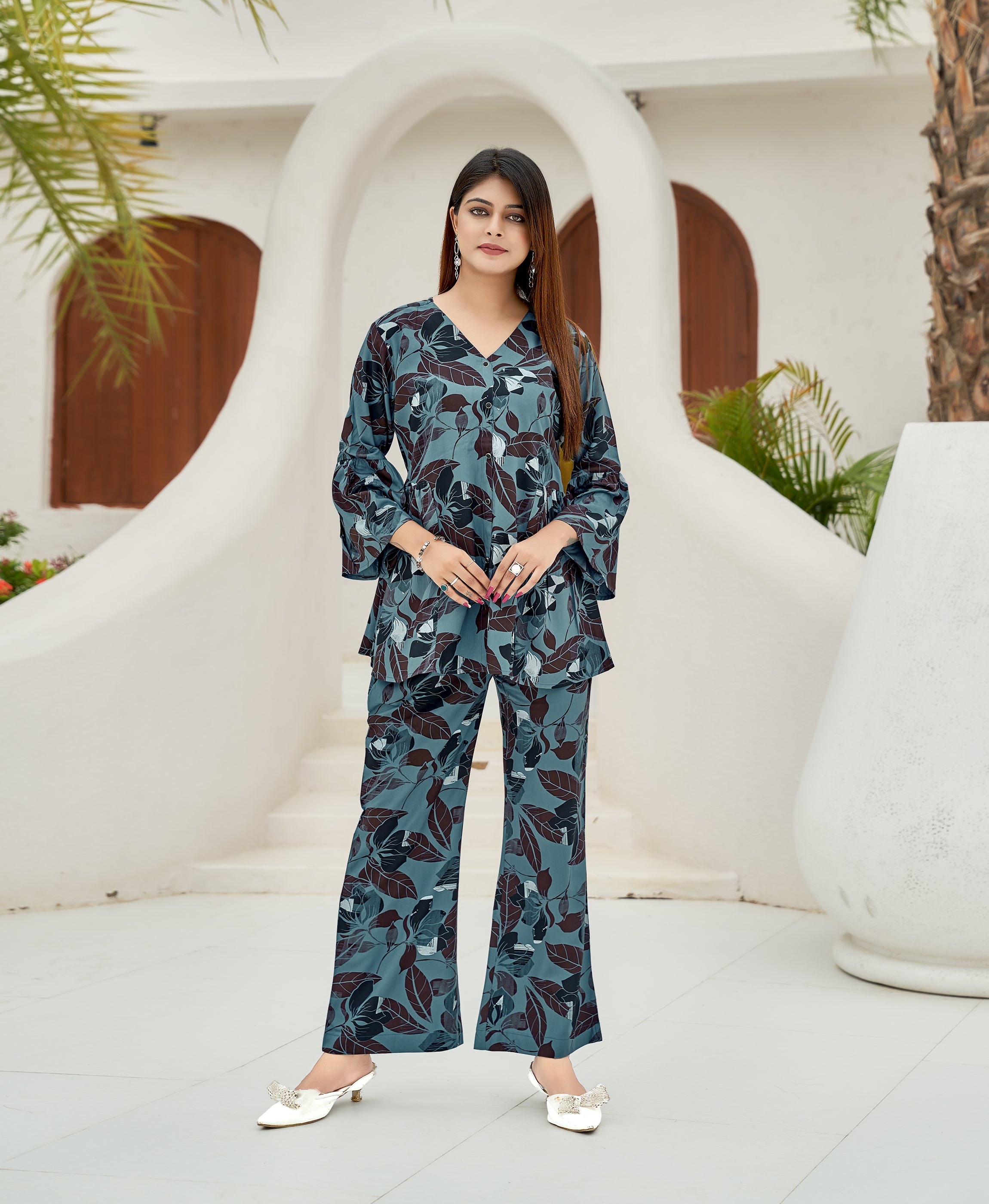 Blue Viscose Blend Festive & Party Co-ord Set By Her Couture