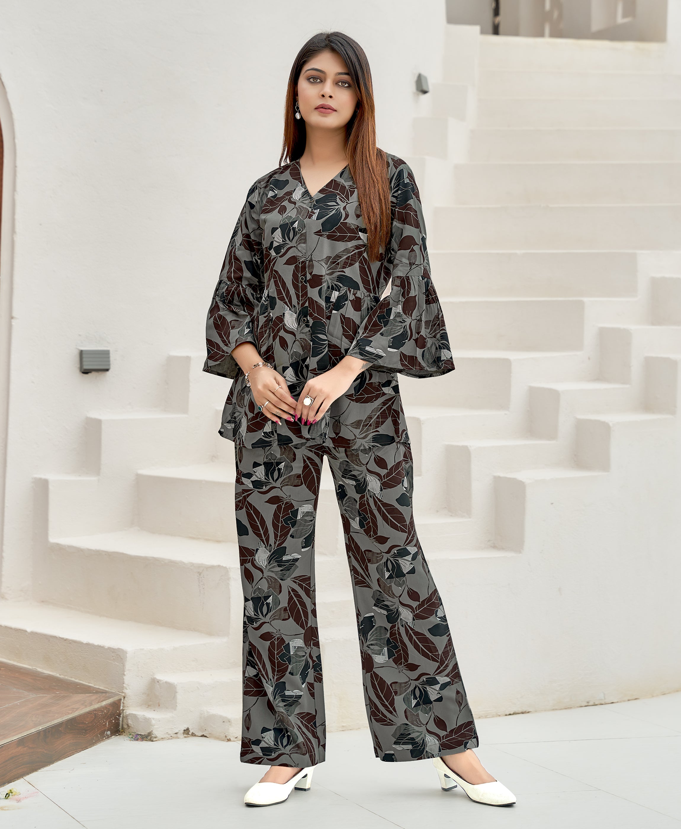 Grey Viscose Blend Festive & Party Co-ord Set By Her Couture