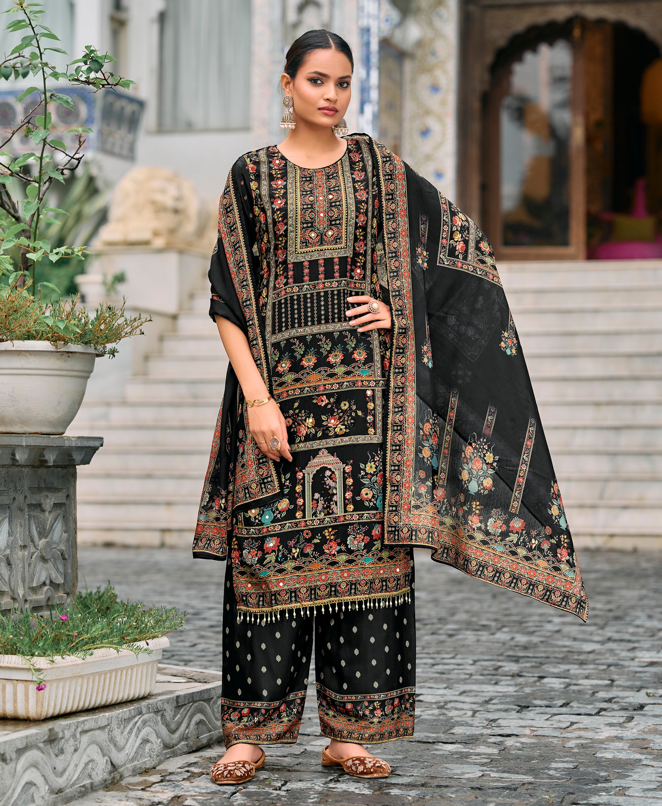 Black Chinon Chiffon Pakistani Style Festive & Party Kurta Set By Her Couture