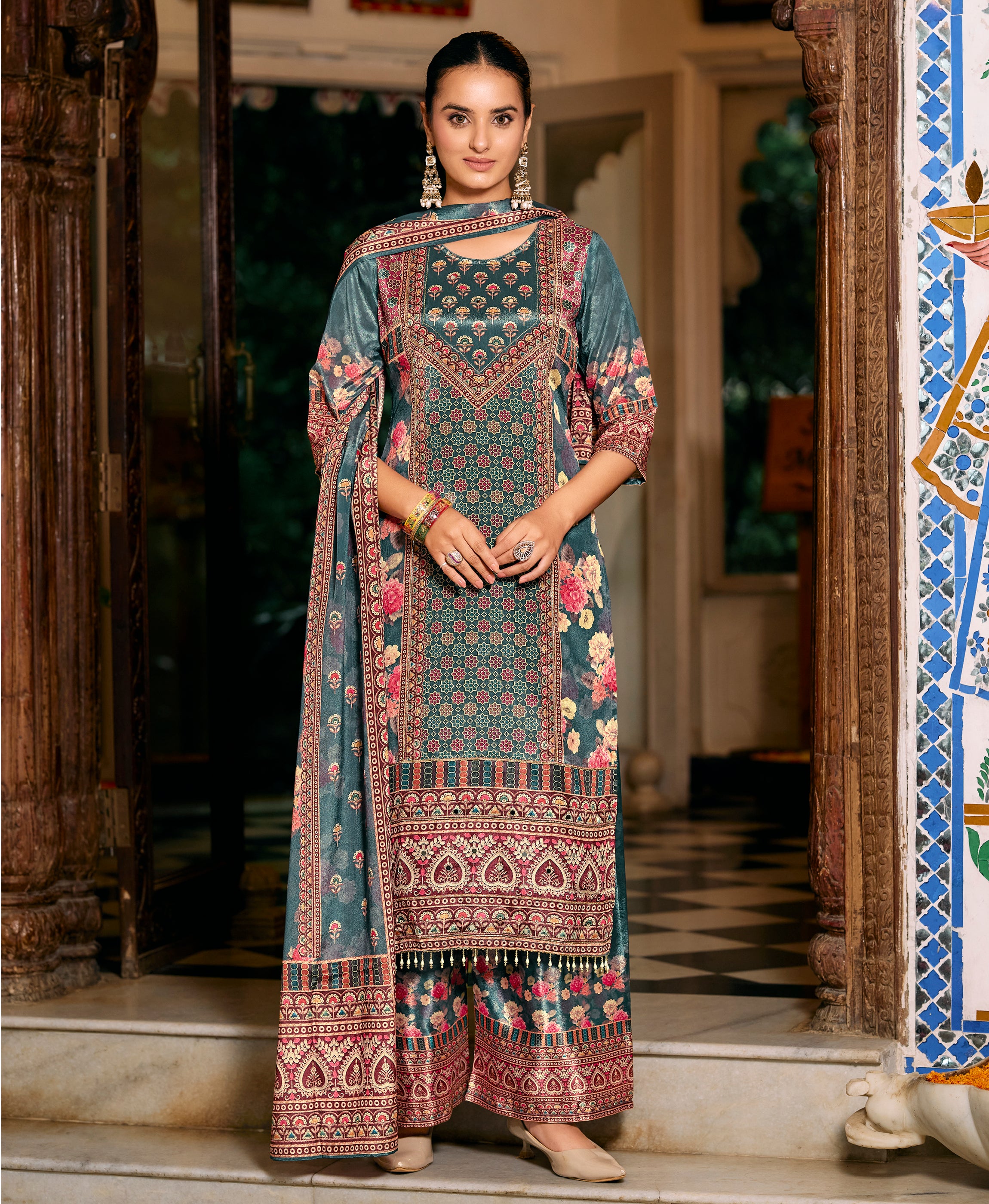 Multicolor Chinon Chiffon Pakistani Style Festive & Party Kurta Set By Her Couture