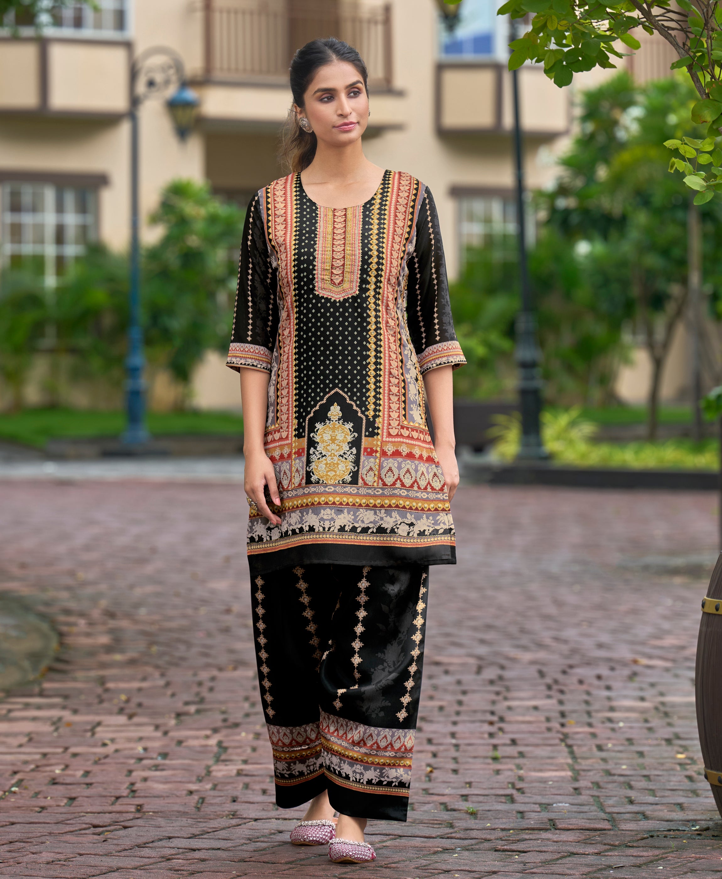 Black Chinon Chiffon Festive & Party Co-ord Set By Her Couture