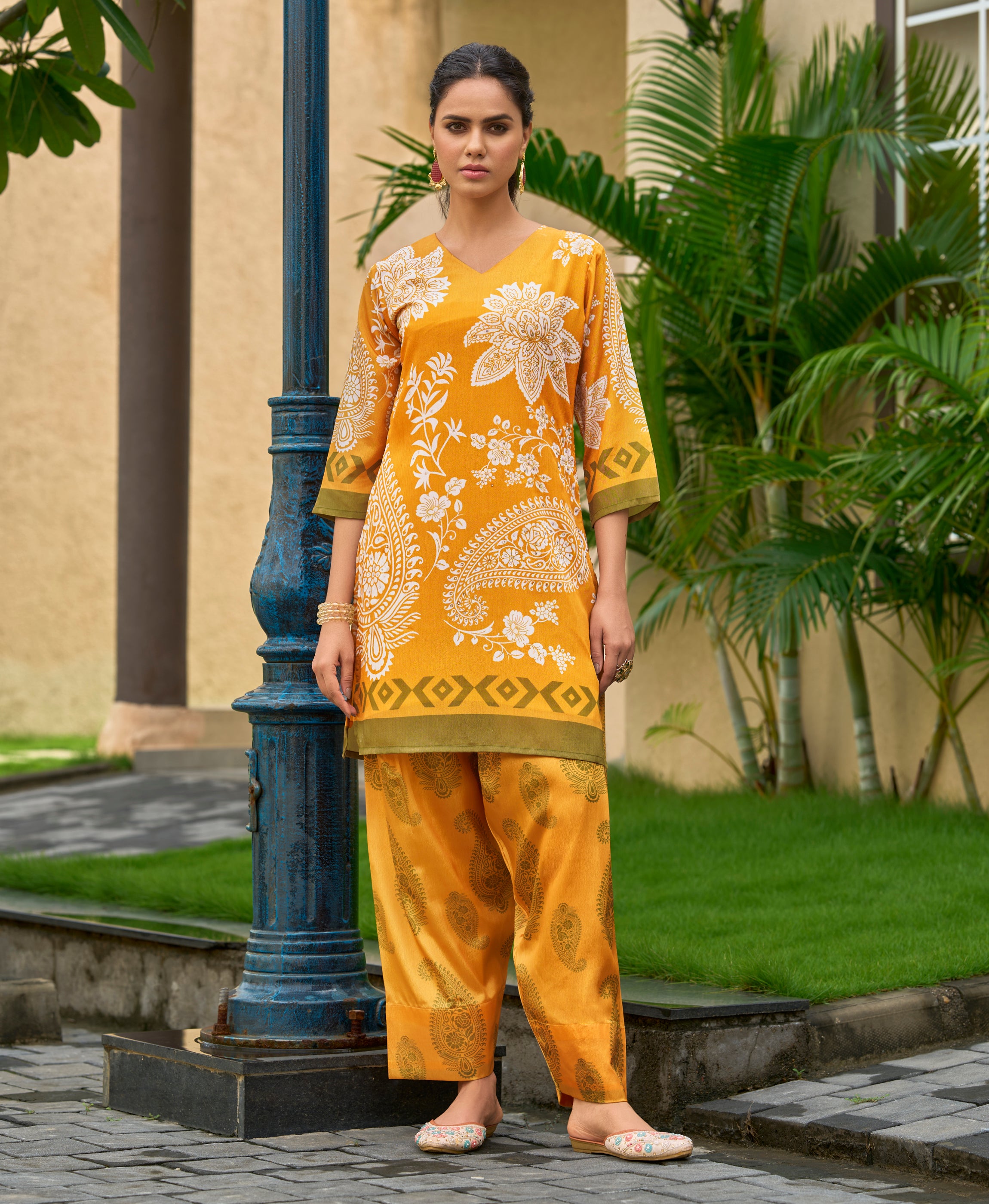Yellow Chinon Chiffon Festive & Party Co-ord Set By Her Couture